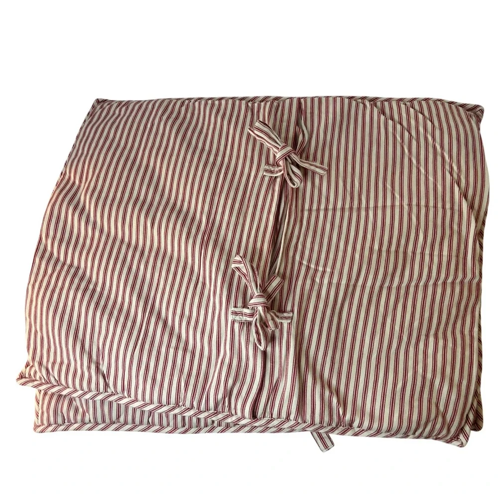 Pottery Barn Red‎ Ticking Stripe Quilted Standard Pillow Sham Cotton Tie Back